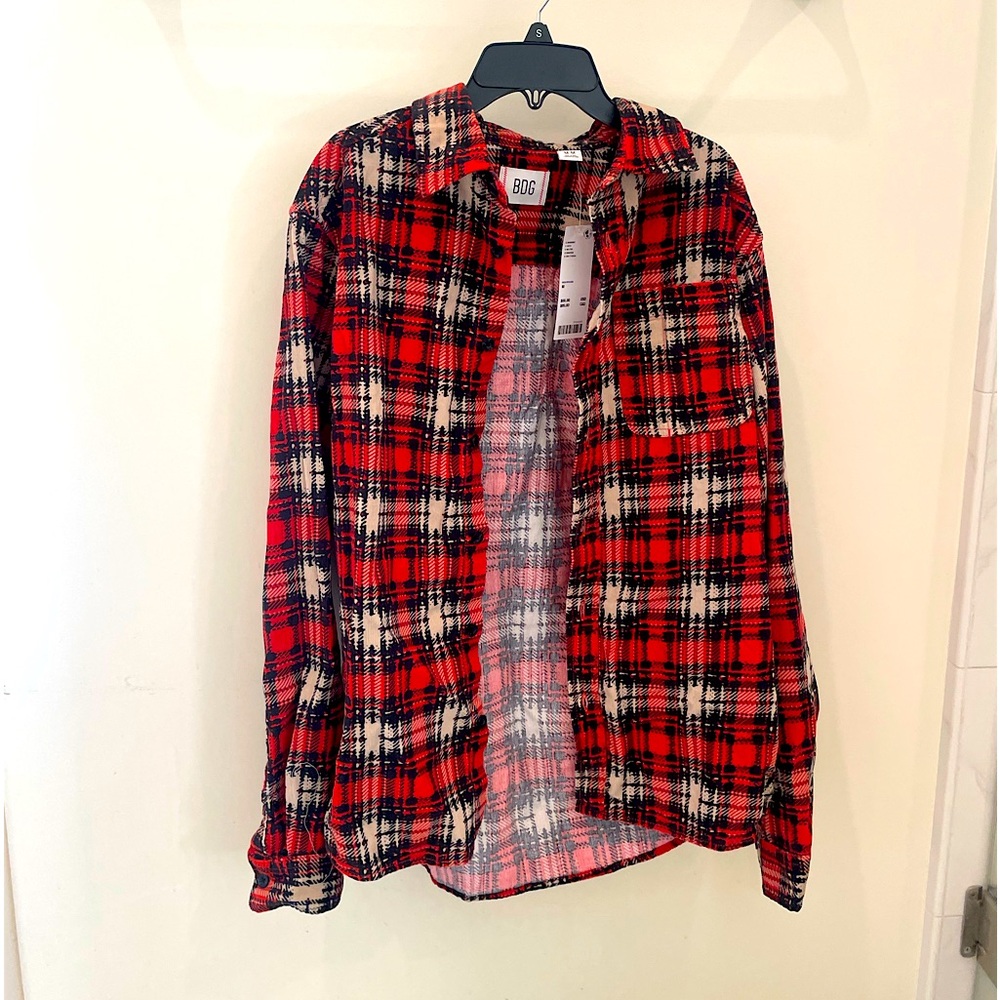 $69 Red black Urban Outfitters BDG Evan Plaid Corduroy Cotton Shirt Medium